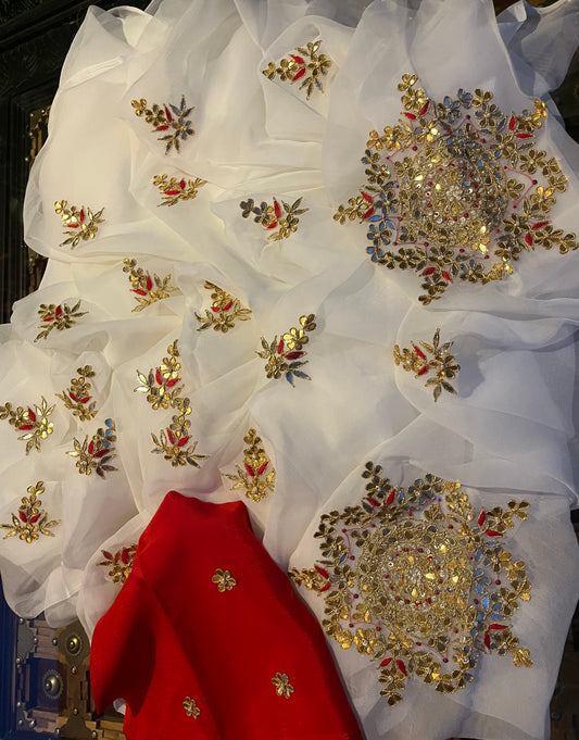 White Gottapatti saree