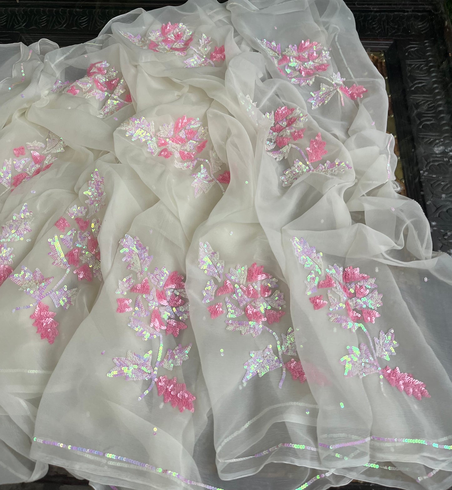 Off white sequins buta saree