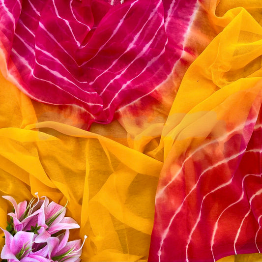 Yellow Rani Leheriya saree