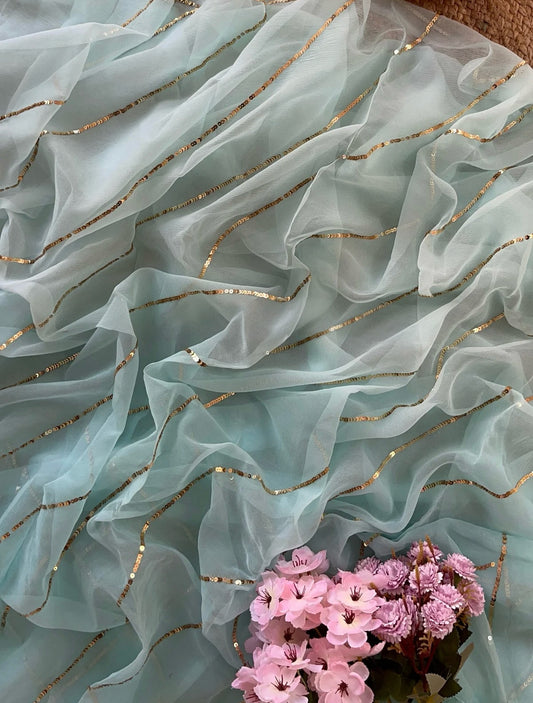 Powder blue shaded sequins saree
