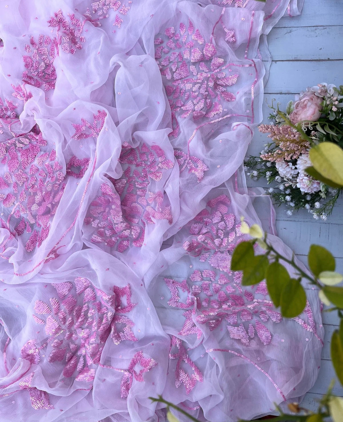 Baby pink Gulmohar saree