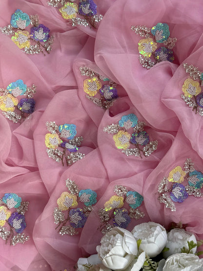 Pink sequins motif saree