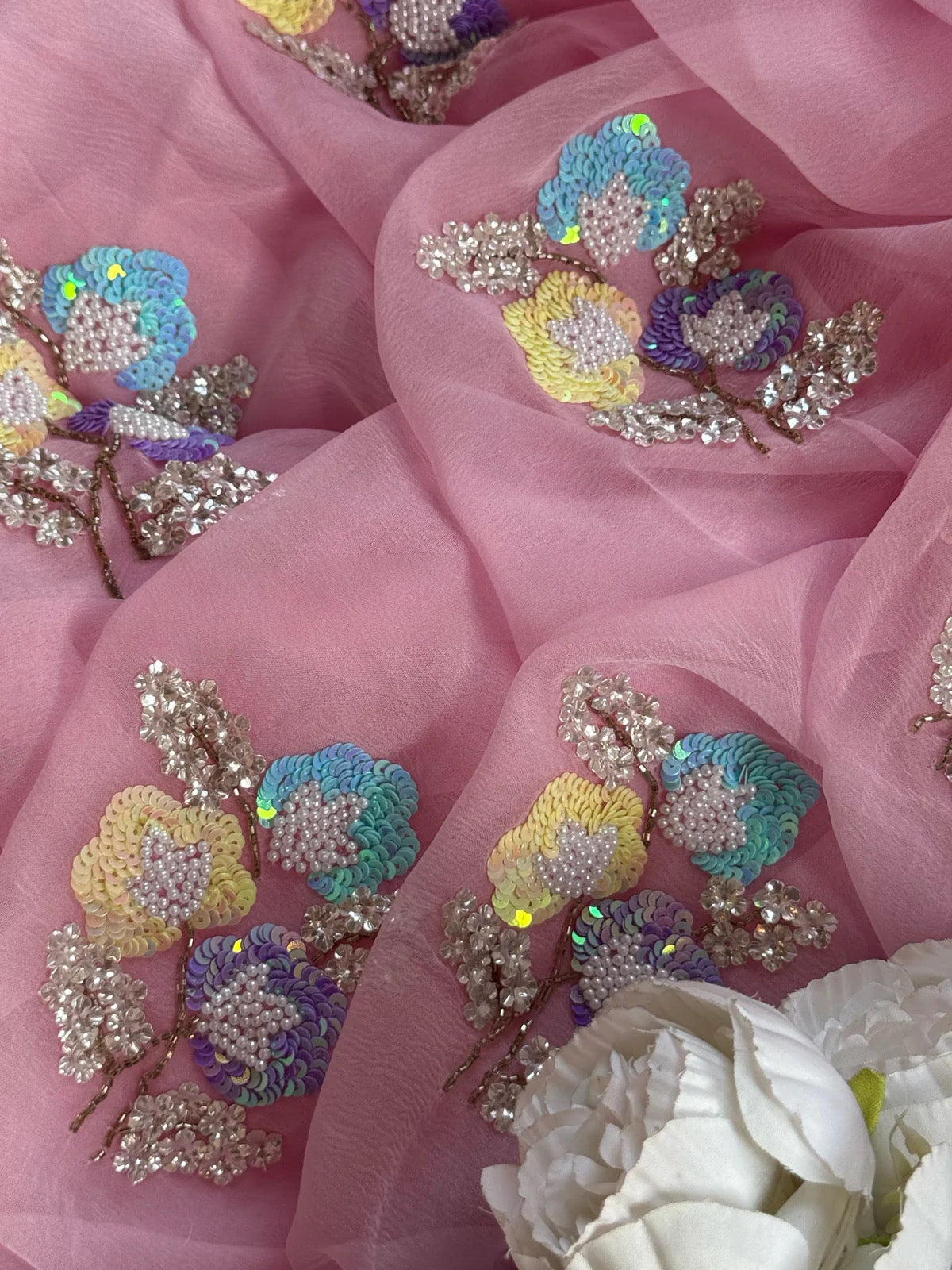 Pink sequins motif saree