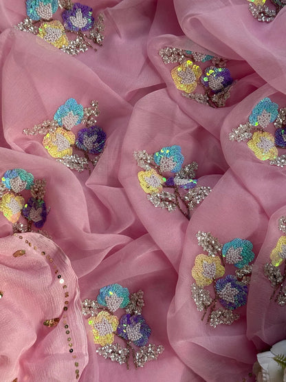 Pink sequins motif saree