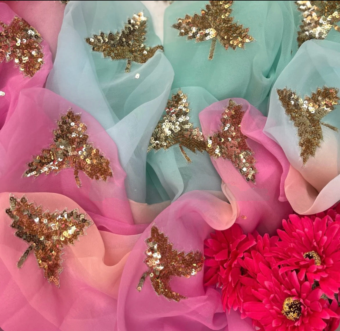 Ombre pink shaded sequins buta saree