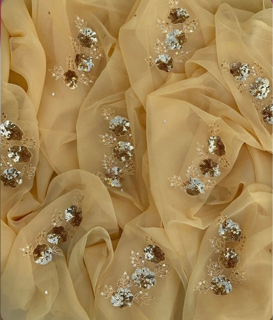 Beige golden sequins buta saree