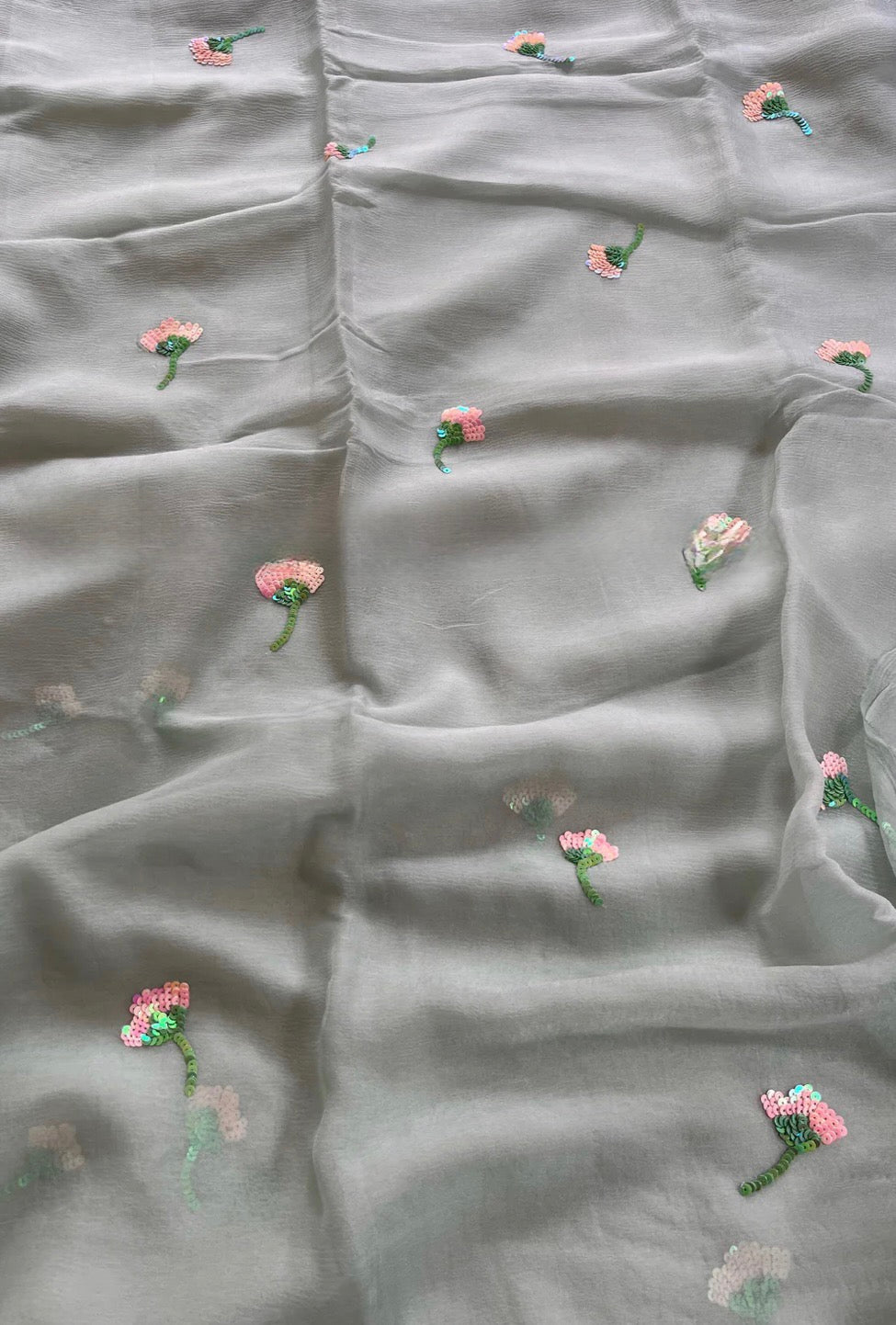 Grey sequins buta saree