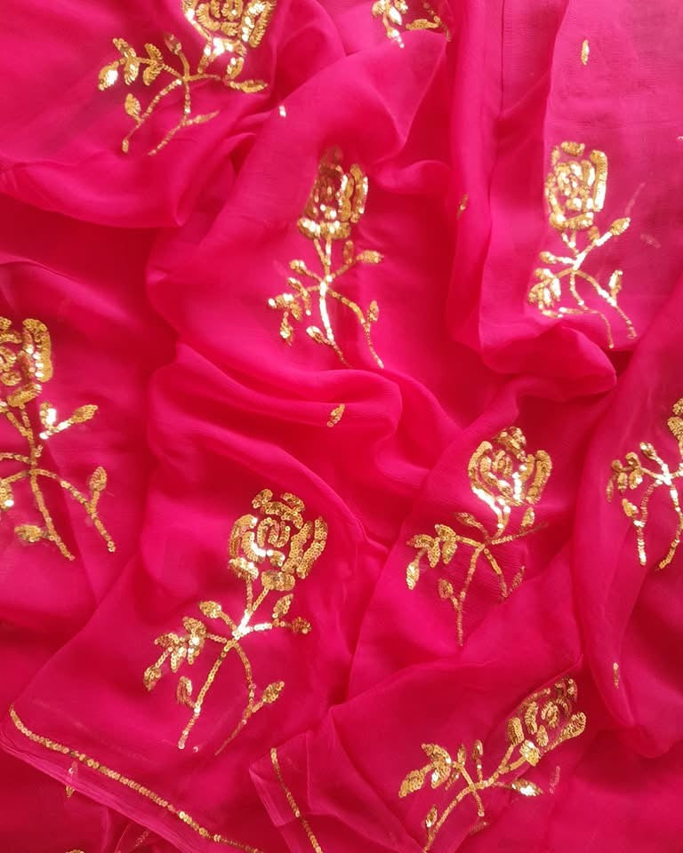 Pink sequins buta saree