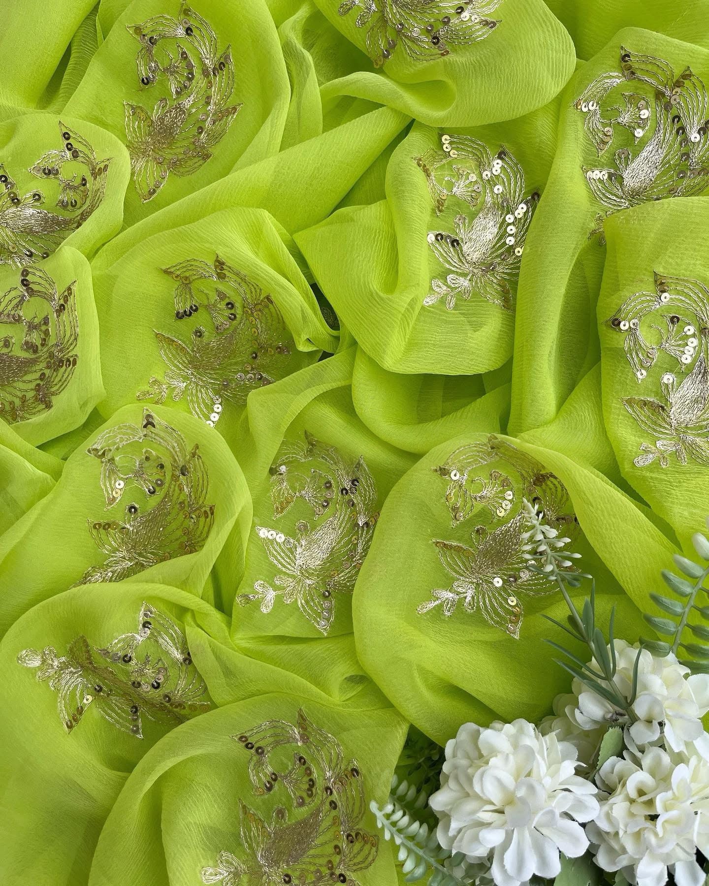 Green zari buta saree