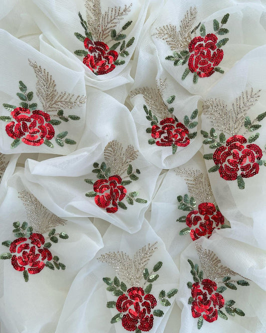 White sequins rose motif