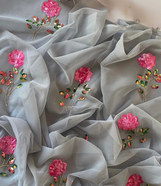 Grey sequins flower motif