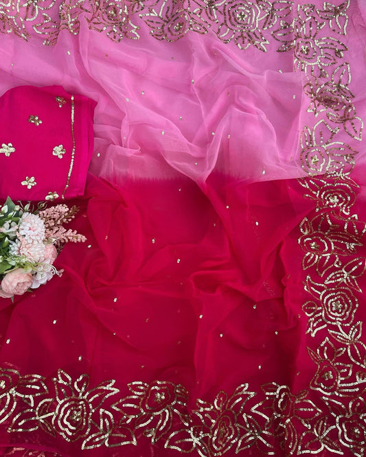 Ombre pink shaded sequins border