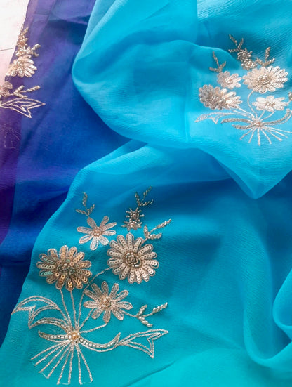 Ombre blue shaded zari buta saree