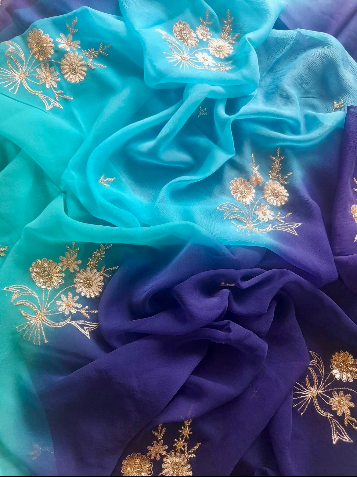 Ombre blue shaded zari buta saree