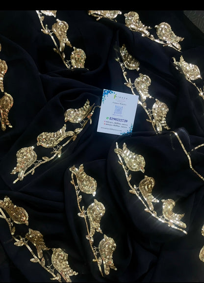 Black chirpy Birds chiffon saree