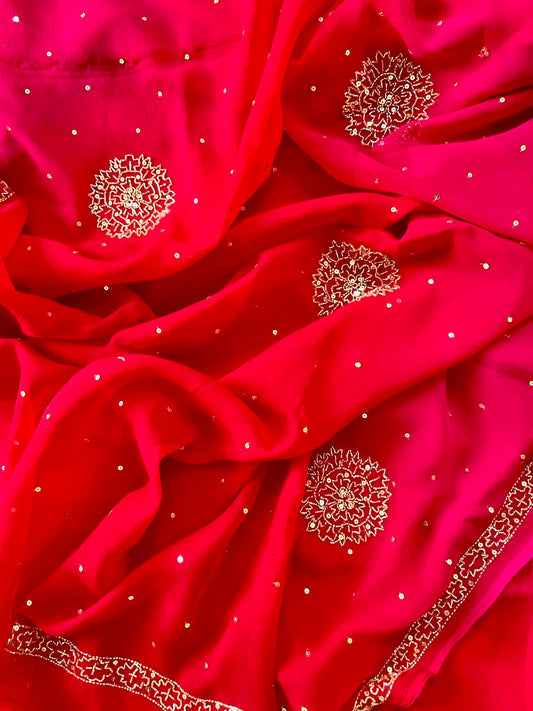 Red Rani cutdana Glimmer saree