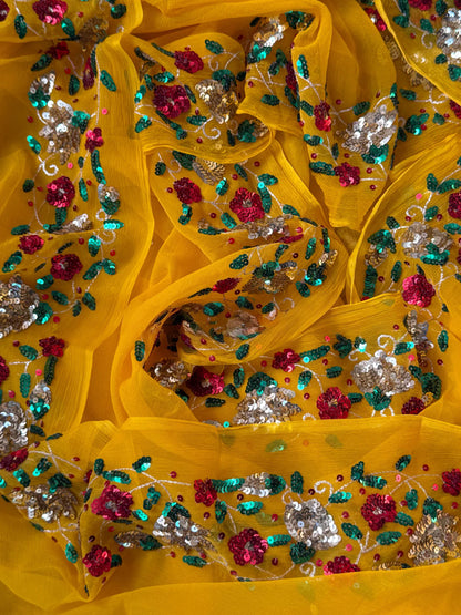 Yellow sequins border saree