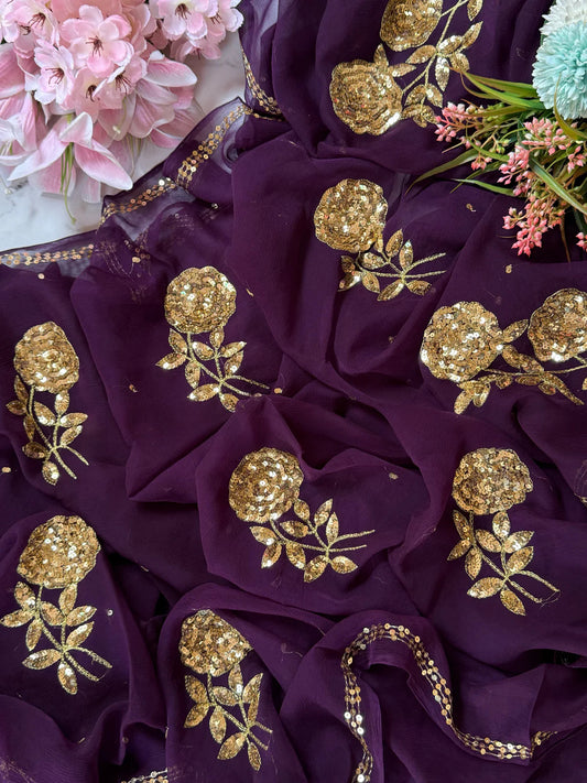 Purple Rose sequins Buta saree