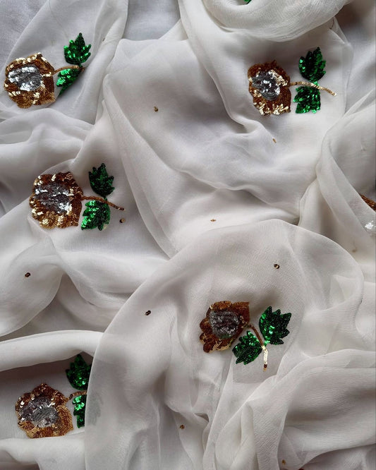 White sequins motif saree