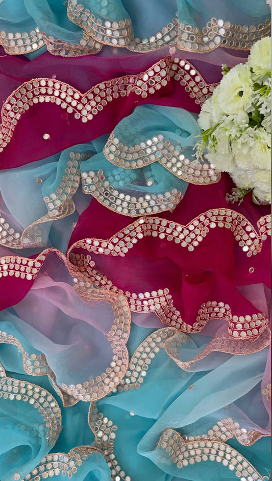 Ombre shaded foil mirror scallop border