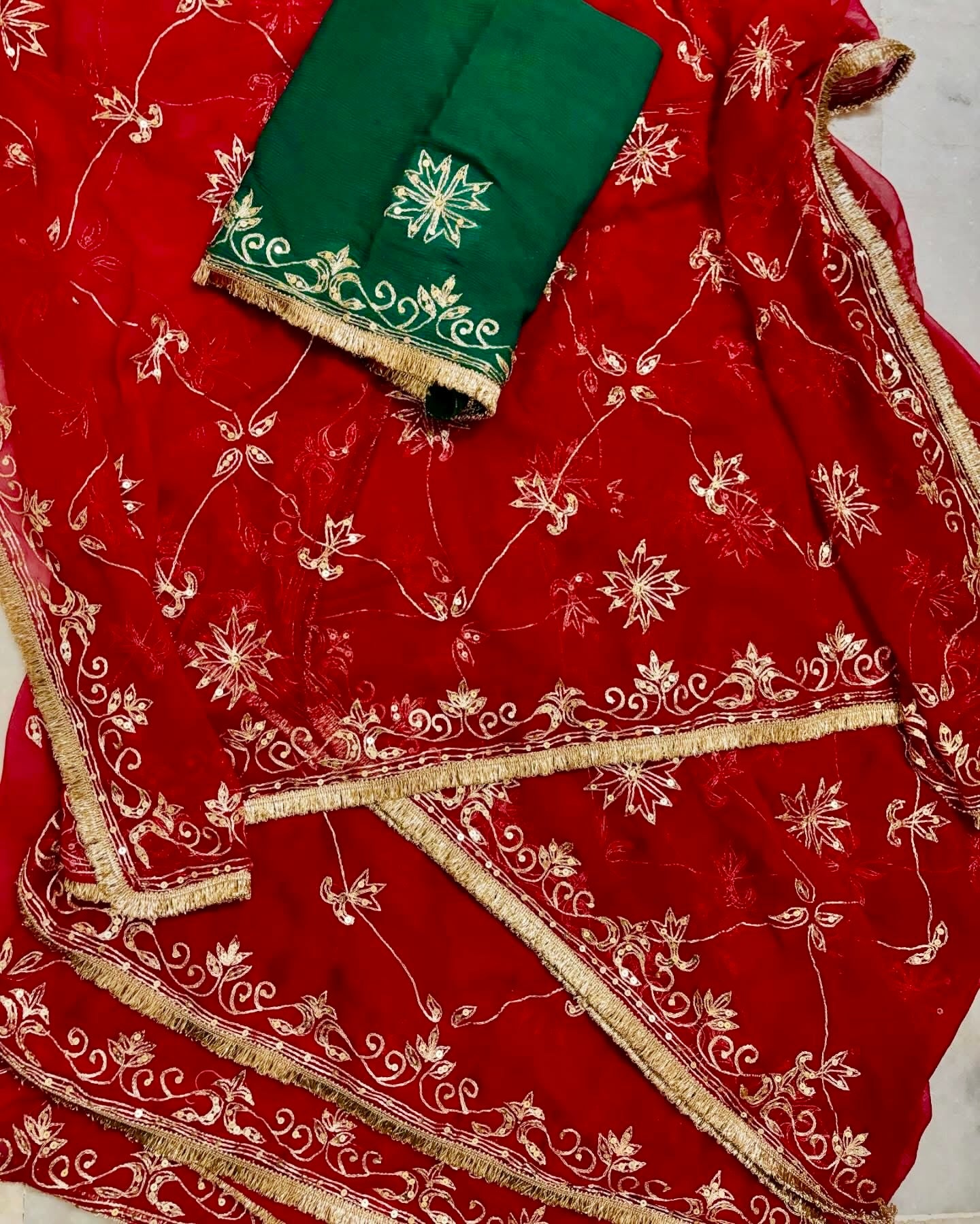 Red Aari Jaal saree