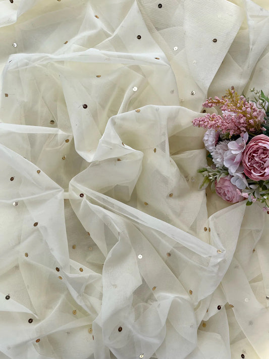 Off white sequins saree