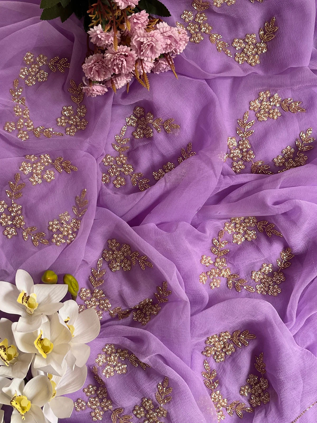 Lavender cutdana motif saree