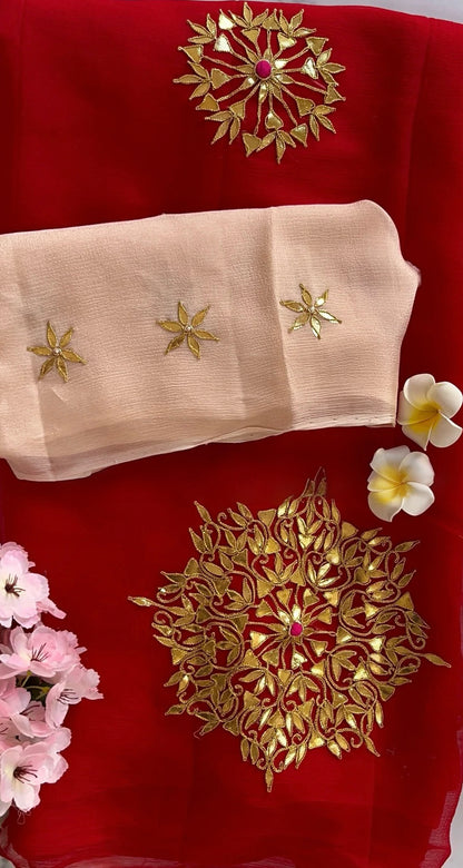 Red rangoli Gottapatti saree