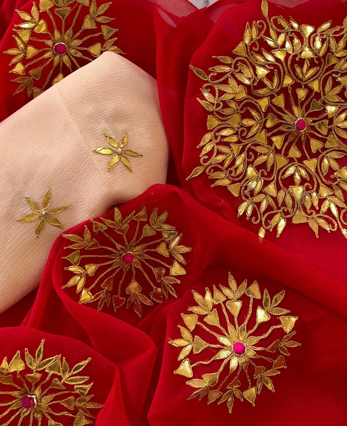 Red rangoli Gottapatti saree