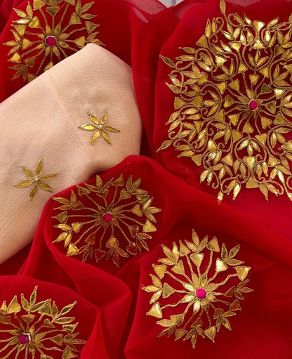 Red rangoli Gottapatti saree