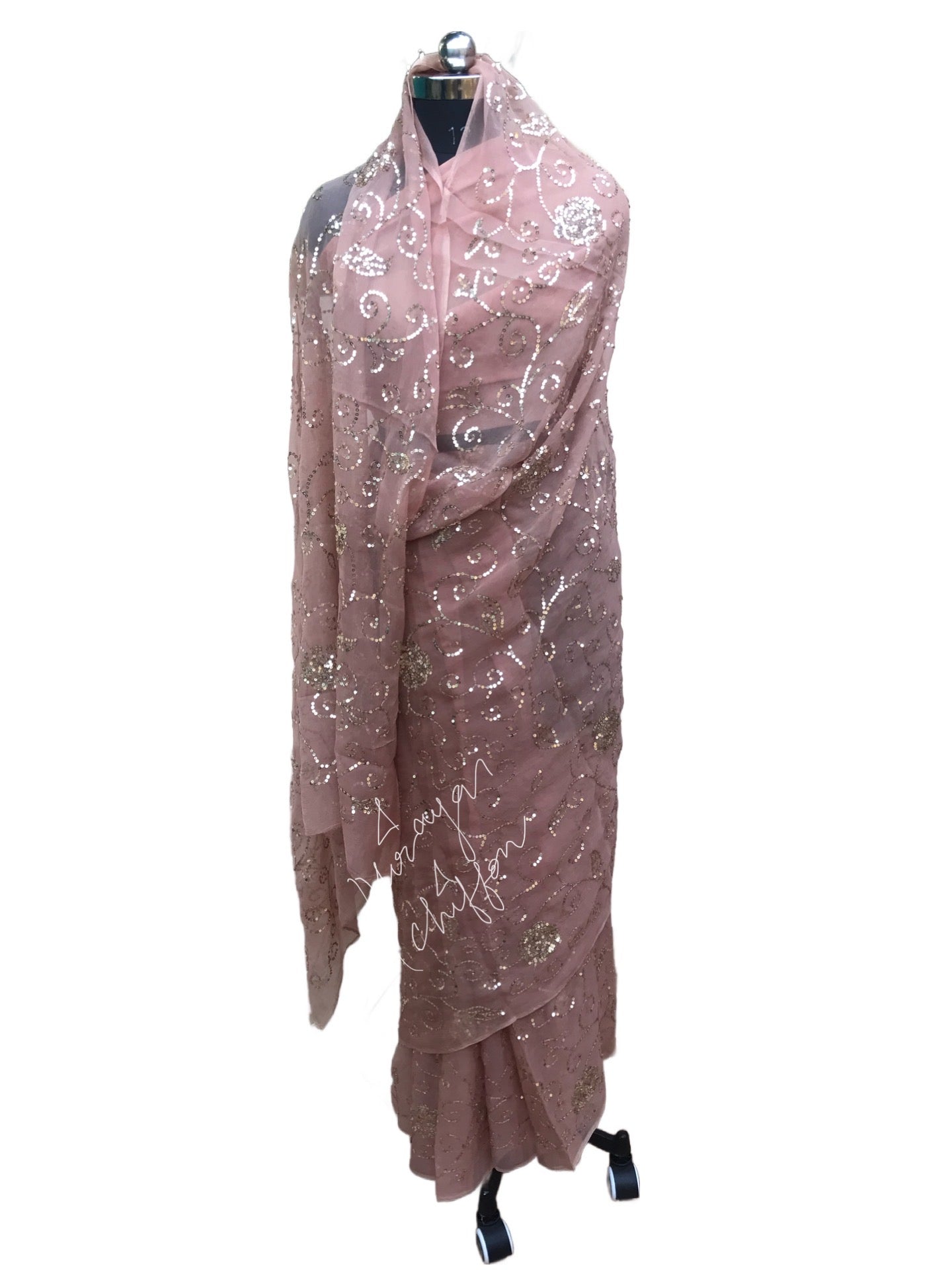 Rosy Brown Sequins Jaal Miraya Chiffon Sarees