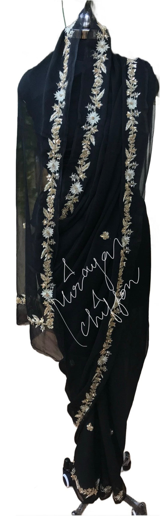 Black Aari Zardoji Sequins Border Miraya Chiffon Sarees