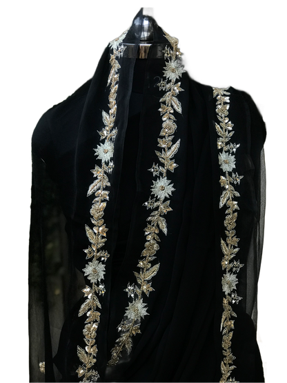 Black Aari Zardoji Sequins Border Miraya Chiffon Sarees