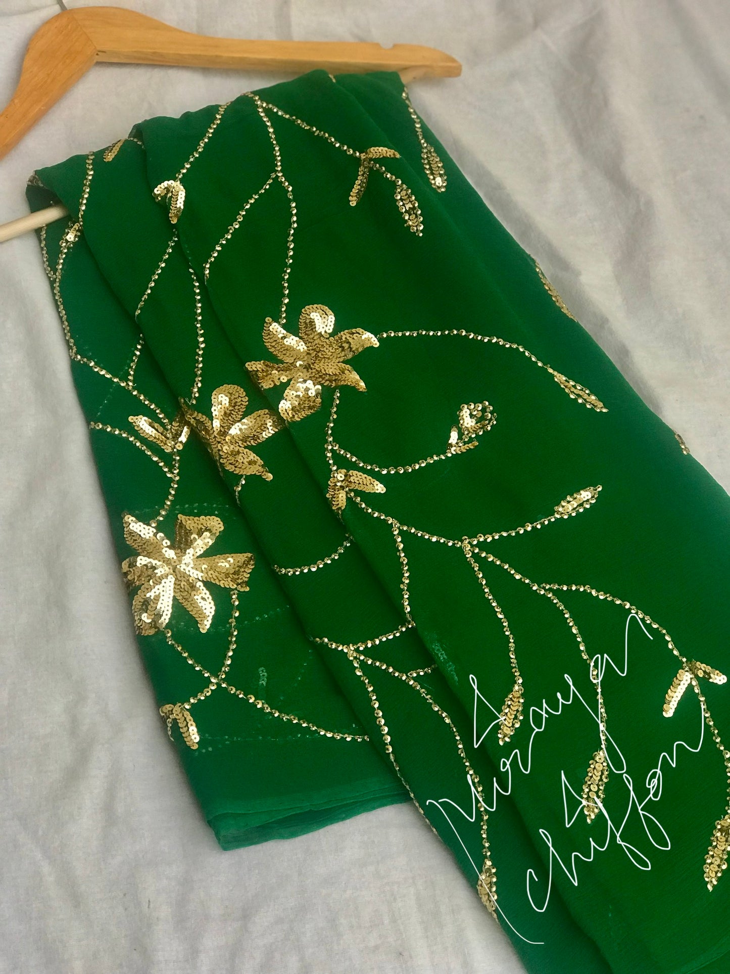 Bottle Green Golden Sequins Jaal Miraya Chiffon Sarees