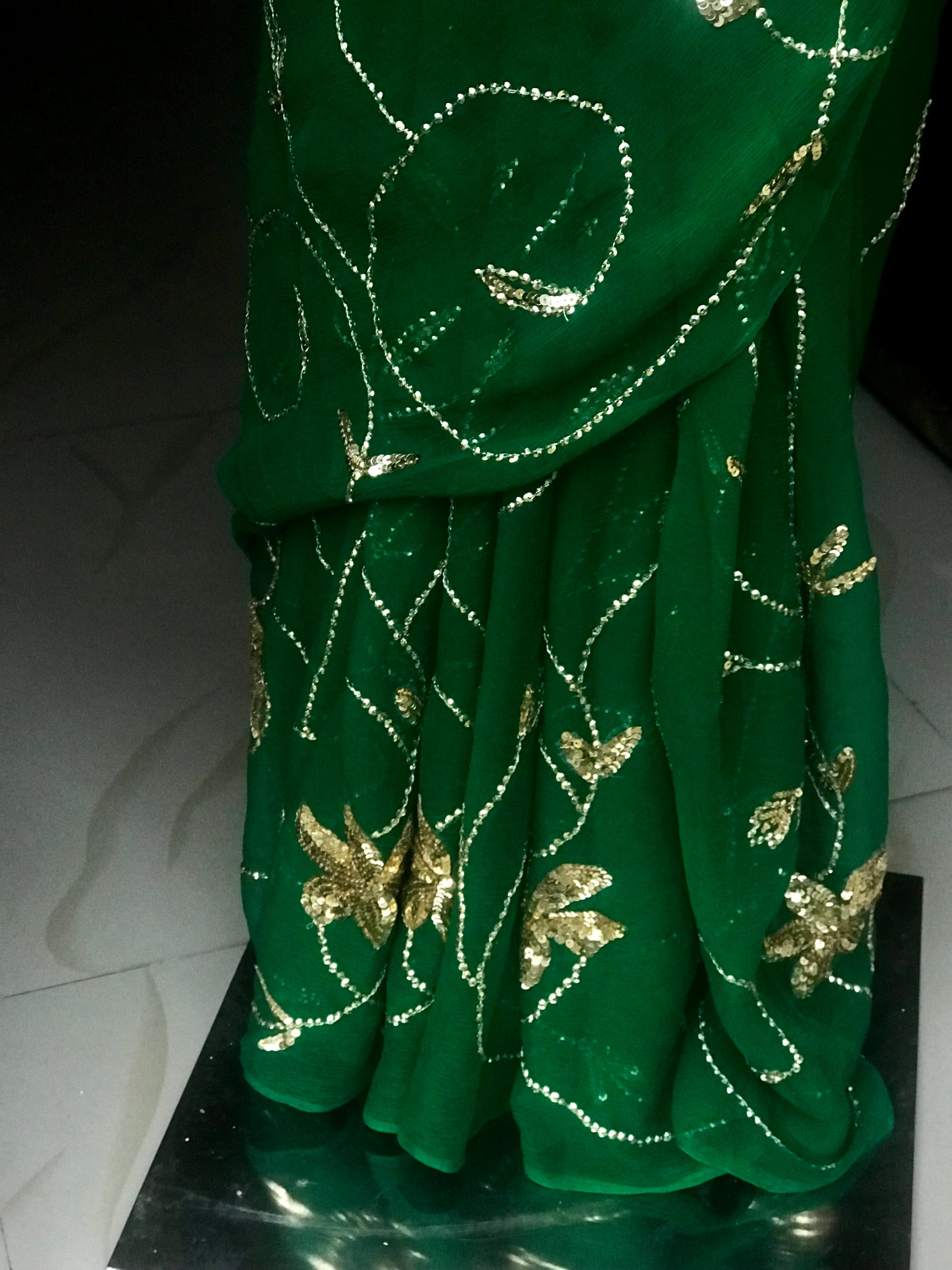 Bottle Green Golden Sequins Jaal Miraya Chiffon Sarees