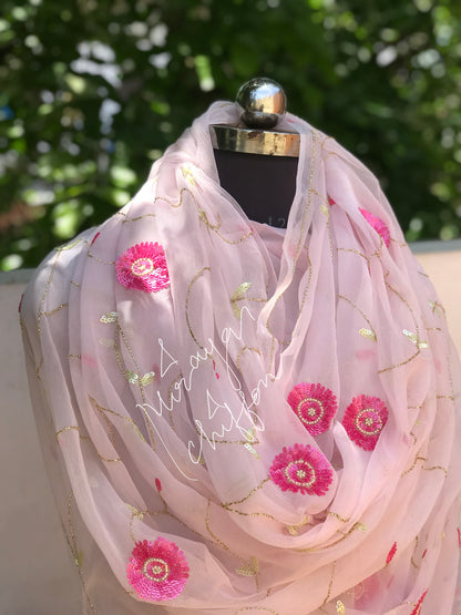 Pink Sequins Cutdana Jaal Miraya Chiffon Sarees