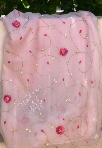 Pink Sequins Cutdana Jaal Miraya Chiffon Sarees