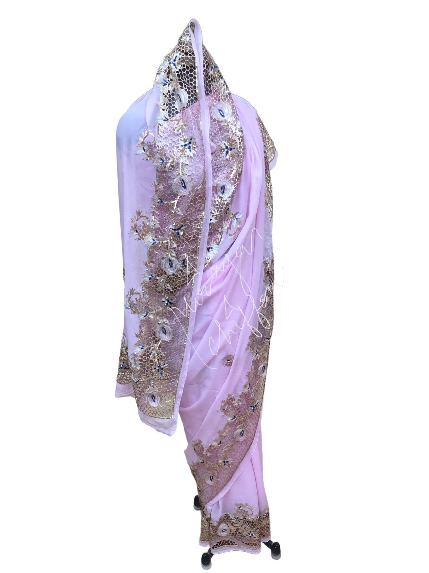 Baby Pink Cutwork Border Miraya Chiffon Sarees