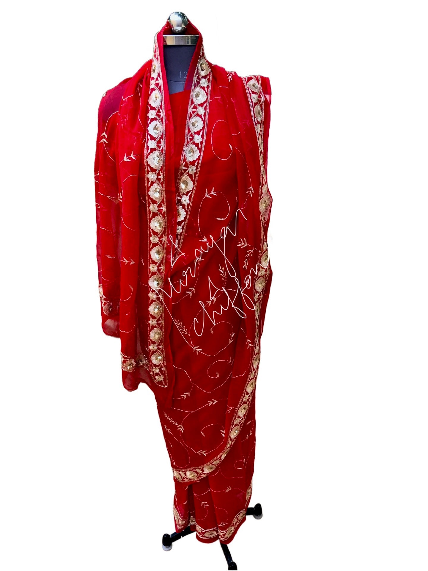 Red Aari Border With Jaal Miraya Chiffon Sarees