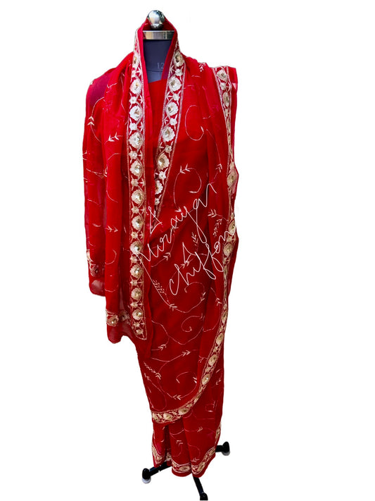 Red Aari Border With Jaal Miraya Chiffon Sarees