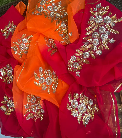 Orange Shaded Sequins Motifs Miraya Sarees