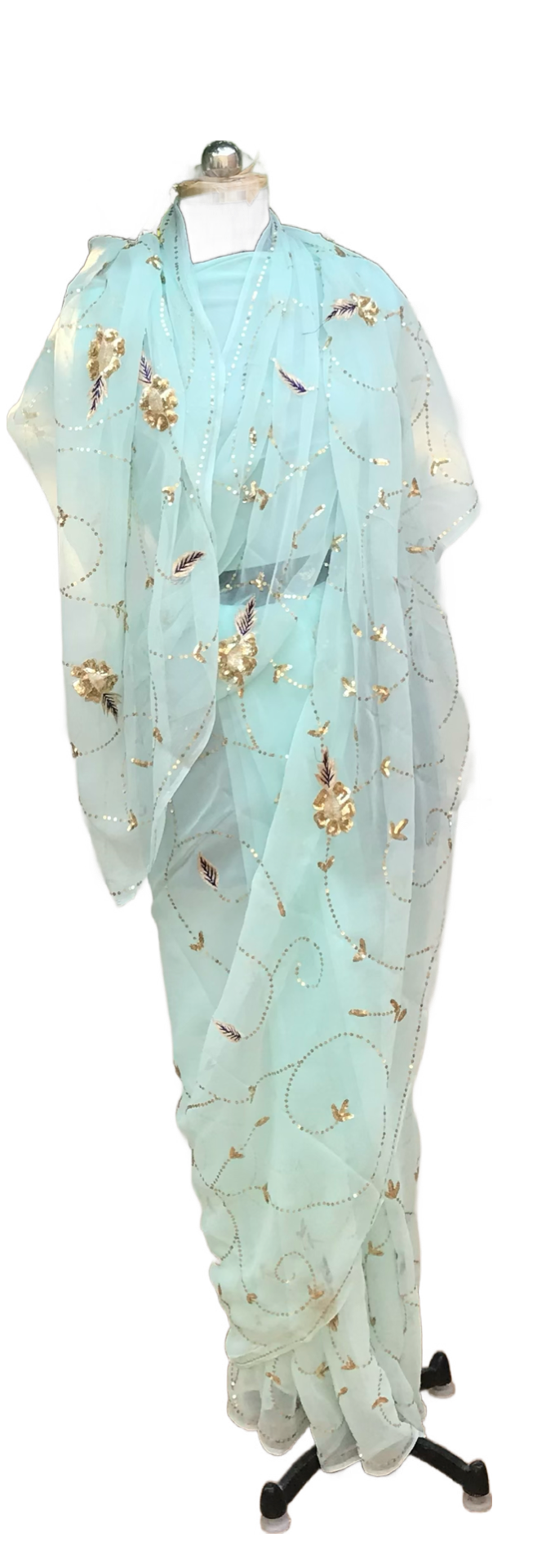 Powder Blue Aari Sequins Jaal Miraya Chiffon Sarees