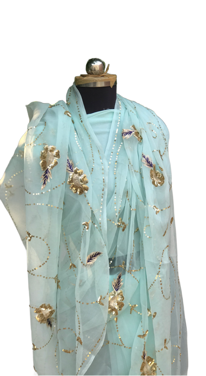 Powder Blue Aari Sequins Jaal Miraya Chiffon Sarees