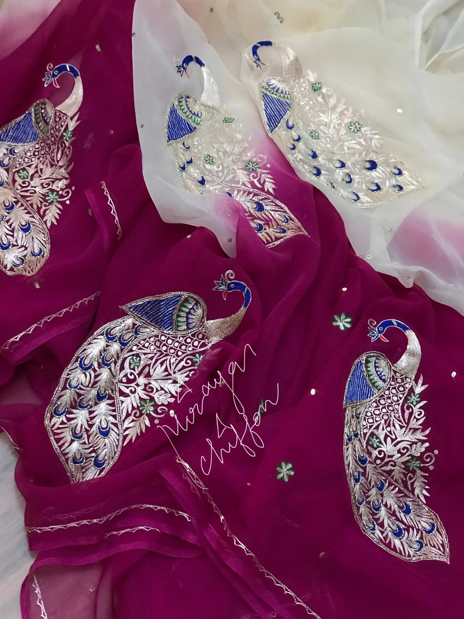 Cream shaded Peacock motif Miraya Sarees