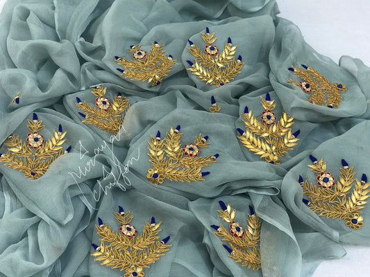 Grey Gottapti Zardogi Motifs Miraya Sarees