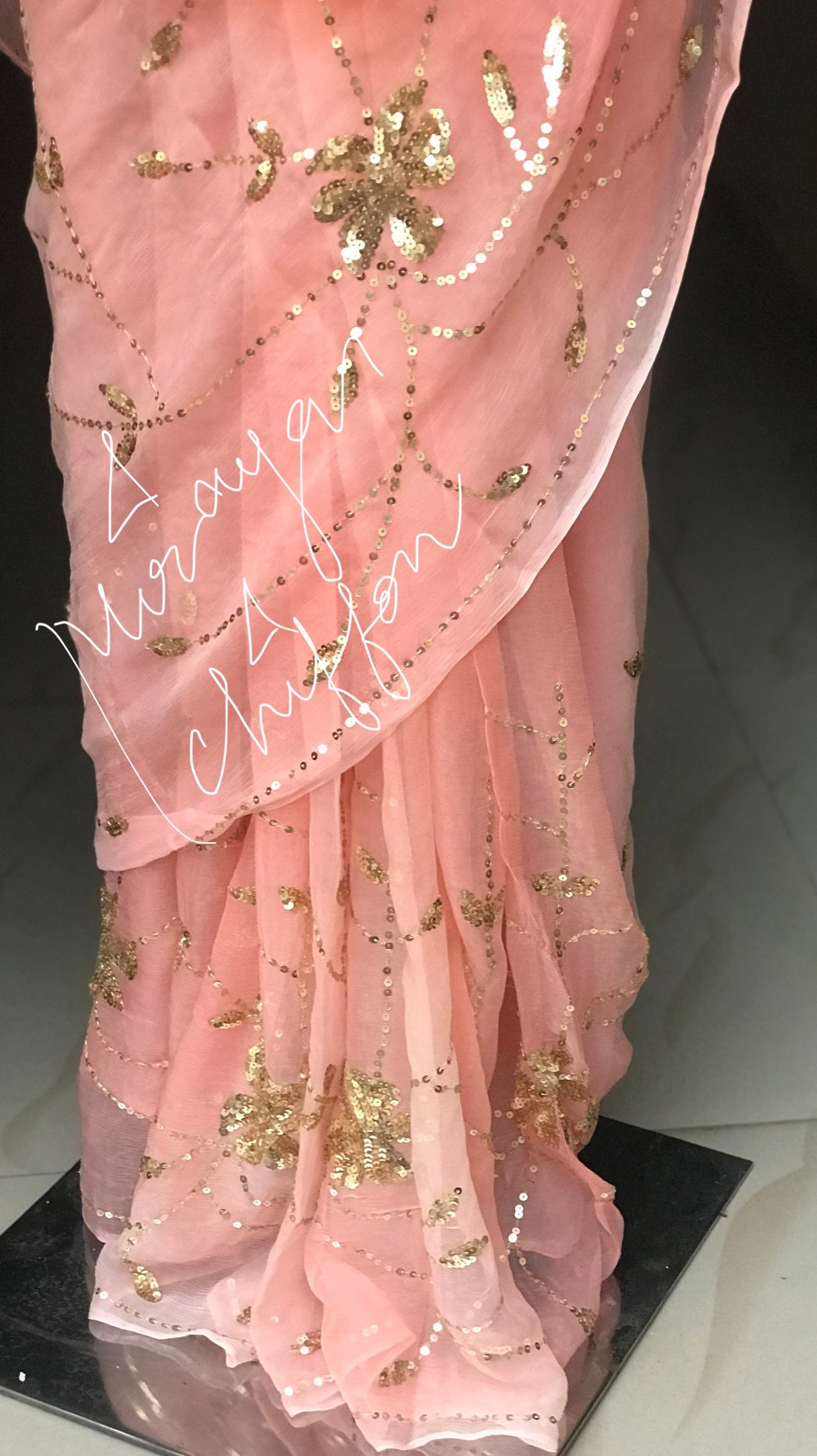 Peach Shaded Sequins Jaal Miraya Chiffon Sarees