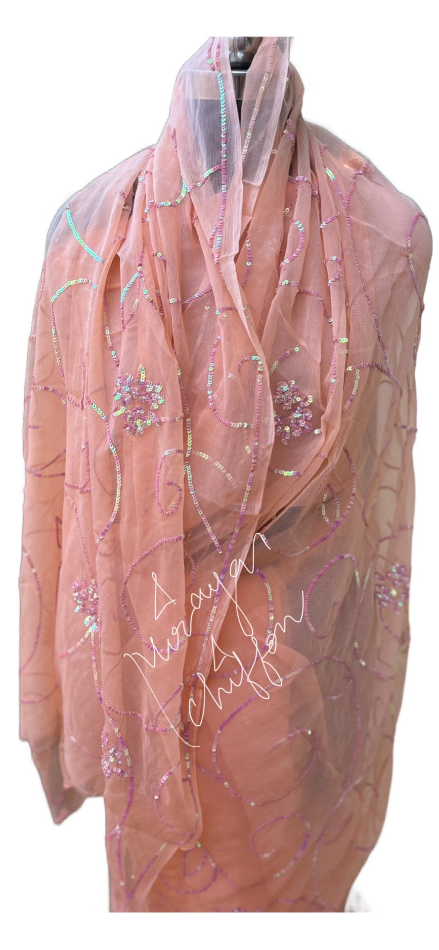 Peach Sequins Jaal Miraya Chiffon Sarees