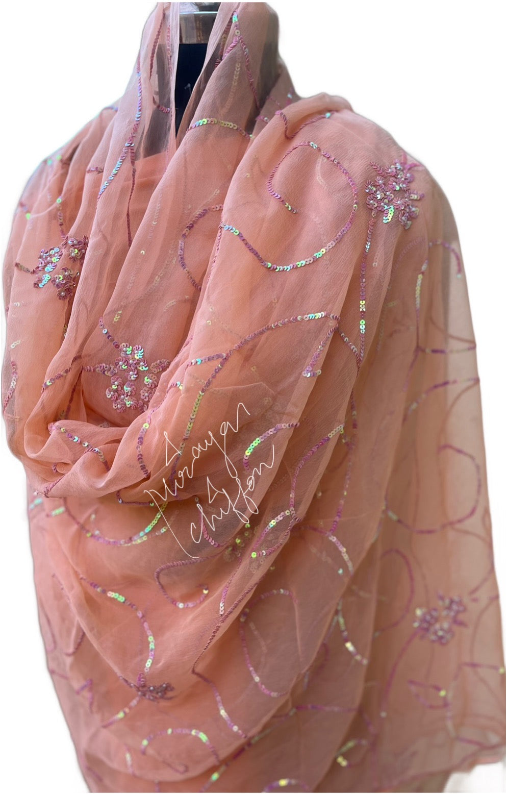 Peach Sequins Jaal Miraya Chiffon Sarees