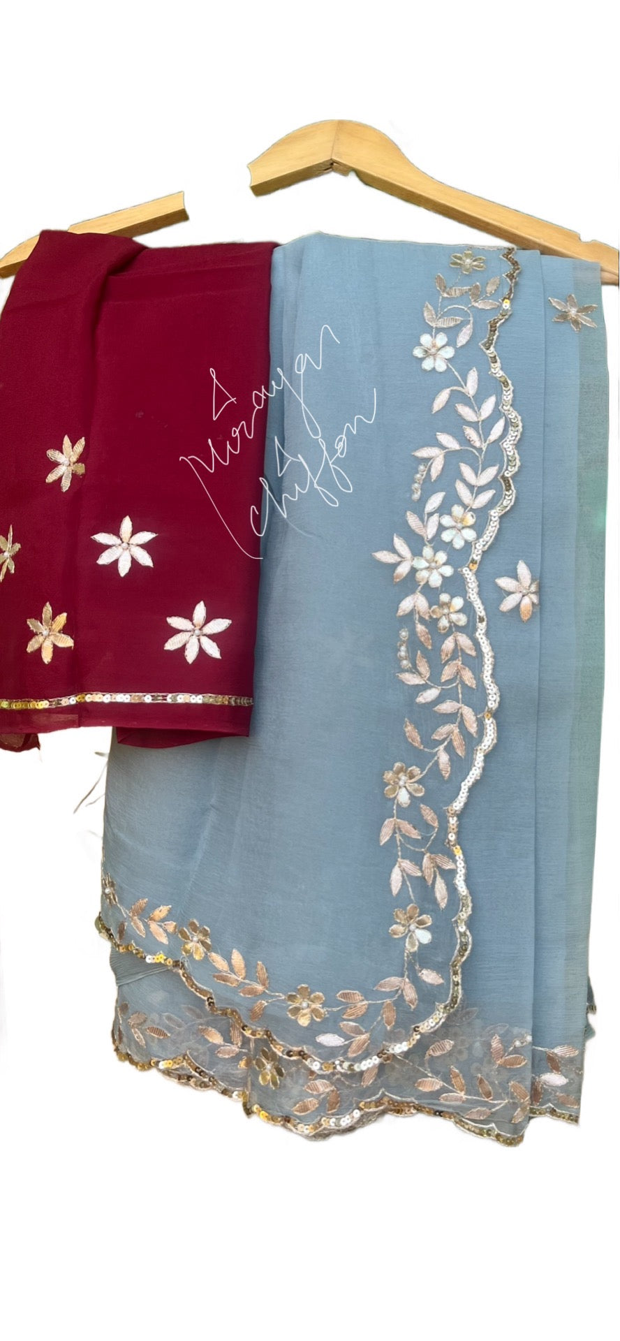 Grey Gottapati Cutwork Border Miraya Chiffon Sarees