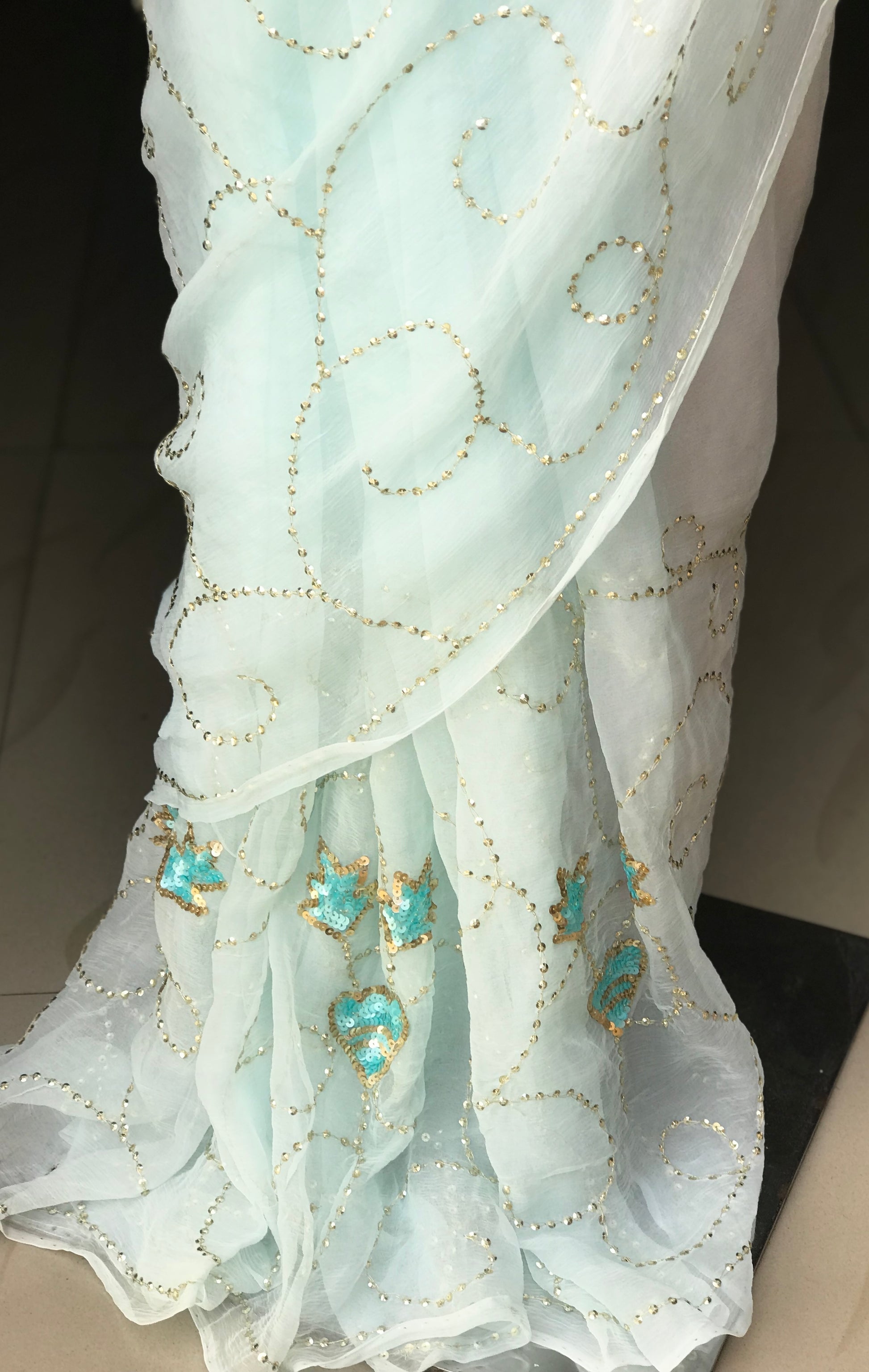 Powder Blue Sequins Jaal Miraya Sarees